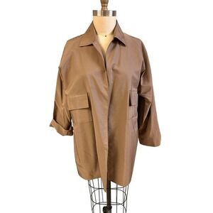 VTG Shamask Bergdorf Goodman Sz 2(XL)Brown Silk Open Front Blouse Flap Pockets